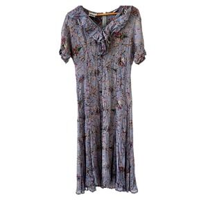 Vintage 90s New Options Kate Geddes Maxi Dress S Floral Fairy Crinkle Rayon Boho